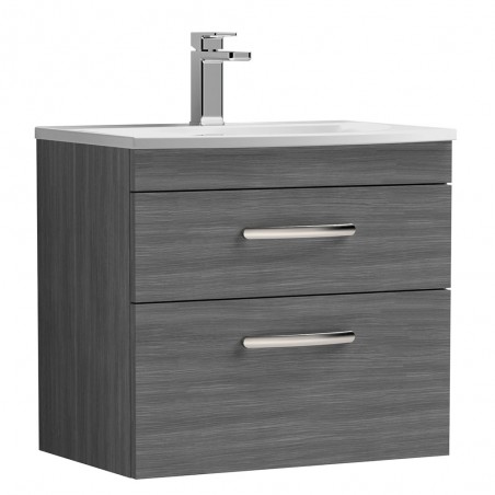 Athena 600mm Wall Hung Vanity With Curved Basin - Anthracite Woodgrain