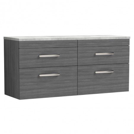 Athena 1200mm Wall Hung 4 Drawer Unit & Laminate Worktop - Anthracite Woodgrain/Bellato Grey