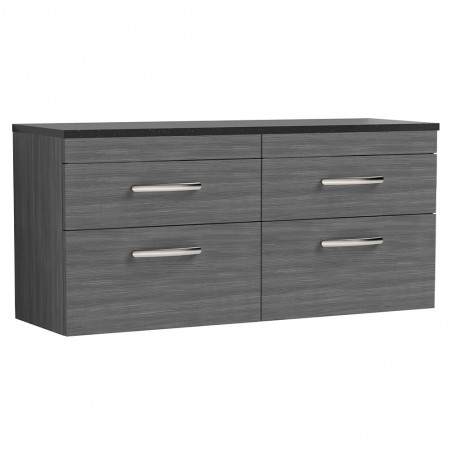 Athena 1200mm Wall Hung 4 Drawer Unit & Laminate Worktop - Anthracite Woodgrain/Sparkle Black