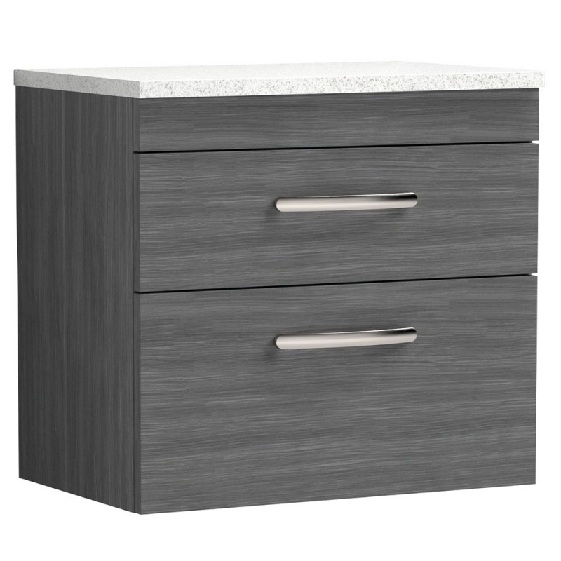 Athena 600mm 2 Drawer Wall Hung Vanity With Sparkling White Worktop - Anthracite Woodgrain Athena 600mm 2 Drawer Wall Hung Vanity With Sparkling White Worktop - Anthracite Woodgrain