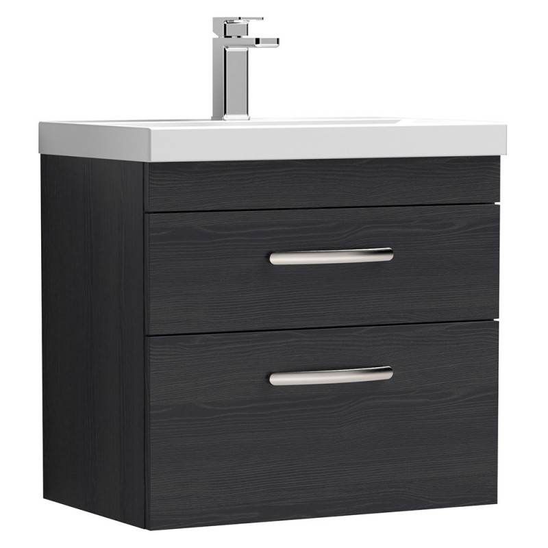Athena 600mm Wall Hung Cabinet & Mid-Edge Basin - Charcoal Black Woodgrain Athena 600mm Wall Hung Cabinet & Mid-Edge Basin - Charcoal Black Woodgrain