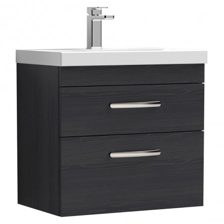 Athena 600mm Wall Hung Cabinet & Mid-Edge Basin - Charcoal Black Woodgrain