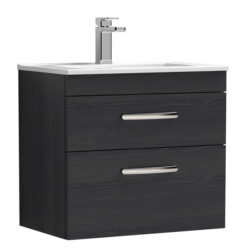 Athena 600mm Wall Hung Cabinet & Minimalist Basin - Charcoal Black Woodgrain Athena 600mm Wall Hung Cabinet & Minimalist Basin - Charcoal Black Woodgrain