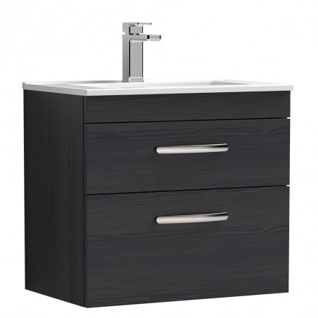 Athena 600mm Wall Hung Cabinet & Minimalist Basin - Charcoal Black Woodgrain