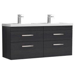 Athena 1200mm Wall Hung Cabinet & Twin Polymarble Basin - Charcoal Black Woodgrain