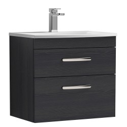 Athena 600mm Wall Hung Vanity With Curved Basin - Charcoal Black Woodgrain