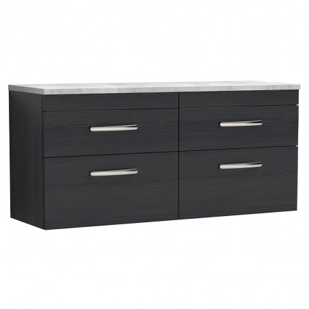 Athena 1200mm Wall Hung 4 Drawer Unit & Laminate Worktop - Charcoal Black Woodgrain/Bellato Grey