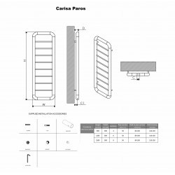 Carisa Paros Brushed Stainless Steel Designer Towel Rail - 500 x 1200mm - Technical Drawing