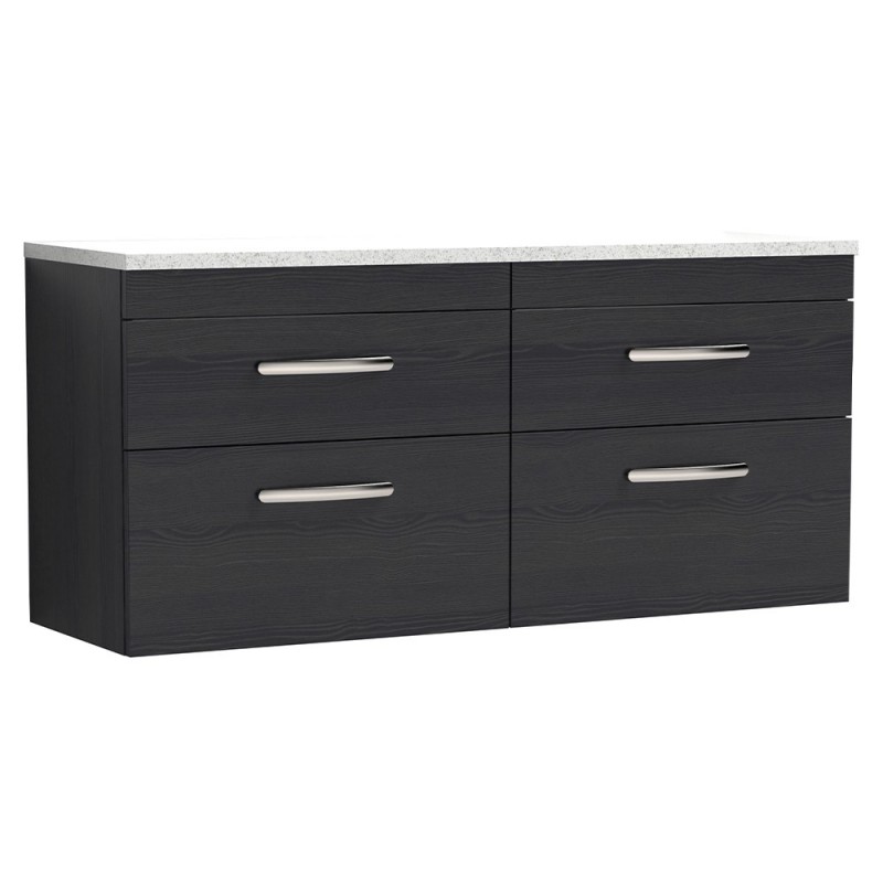 Athena 1200mm Wall Hung 4 Drawer Unit & Laminate Worktop - Charcoal Black Woodgrain/Sparkle White Athena 1200mm Wall Hung 4 Drawer Unit & Laminate Worktop - Charcoal Black Woodgrain/Sparkle White