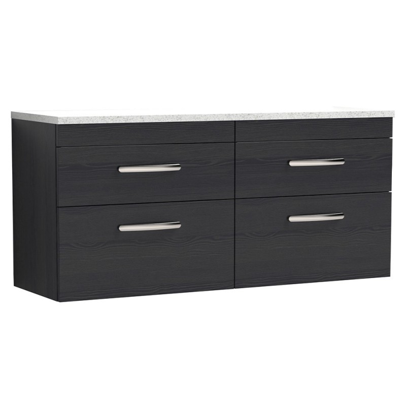 Athena 1200mm Wall Hung 4 Drawer Unit & Laminate Worktop - Charcoal Black Woodgrain/Sparkle White