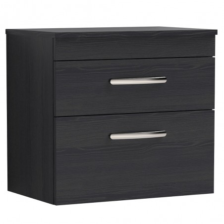 Athena 600mm Wall Hung Cabinet & Worktop - Charcoal Black Woodgrain