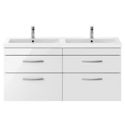 Athena 1200mm Wall Hung 4 Drawer Cabinet With Double Ceramic Basin - Gloss White