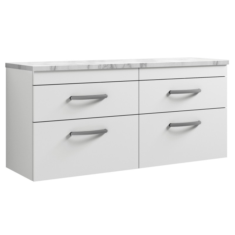 Athena 1200mm Wall Hung 4 Drawer Unit & Laminate Worktop - Gloss White/Carrera Marble Athena 1200mm Wall Hung 4 Drawer Unit & Laminate Worktop - Gloss White/Carrera Marble