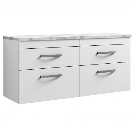 Athena 1200mm Wall Hung 4 Drawer Unit & Laminate Worktop - Gloss White/Carrera Marble