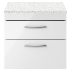 Athena 600mm 2 Drawer Wall Hung Vanity With Sparkling White Worktop - Gloss White