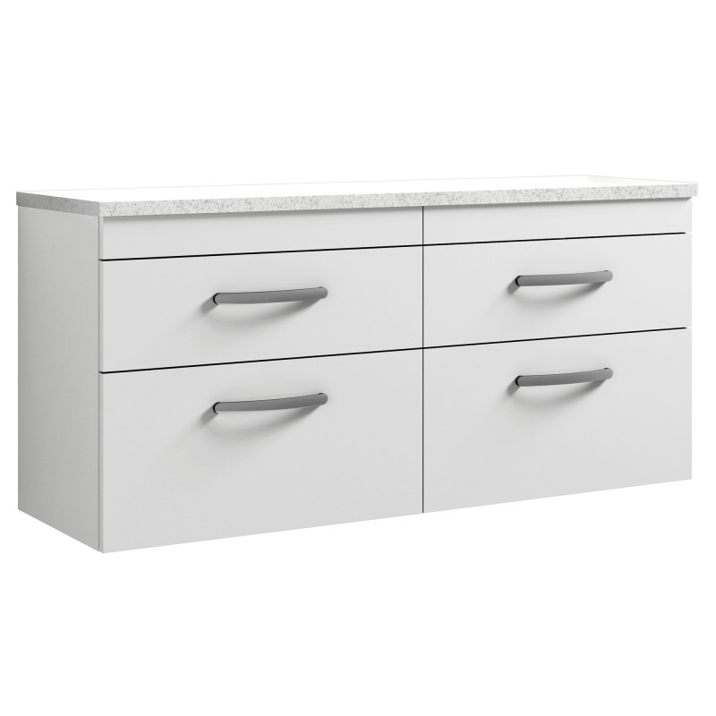 Athena 1200mm Wall Hung 4 Drawer Unit & Laminate Worktop - Gloss White/Sparkle White Athena 1200mm Wall Hung 4 Drawer Unit & Laminate Worktop - Gloss White/Sparkle White