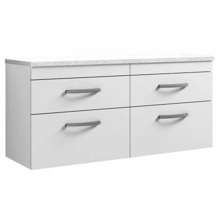 Athena 1200mm Wall Hung 4 Drawer Unit & Laminate Worktop - Gloss White/Sparkle White