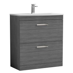 Athena 800mm Freestanding Vanity With Curved Basin - Anthracite Woodgrain