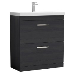Athena 800mm Freestanding Cabinet & Mid-Edge Basin - Charcoal Black Woodgrain