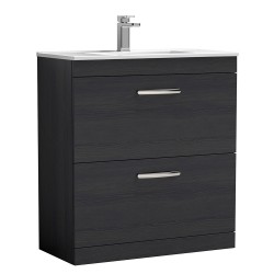 Athena 800mm Freestanding Cabinet & Minimalist Basin - Charcoal Black Woodgrain