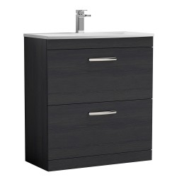 Athena 800mm Freestanding Vanity With Curved Basin - Charcoal Black Woodgrain