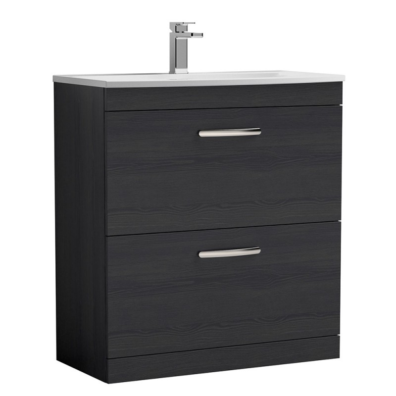 Athena 800mm Freestanding Vanity With Curved Basin - Charcoal Black Woodgrain Athena 800mm Freestanding Vanity With Curved Basin - Charcoal Black Woodgrain