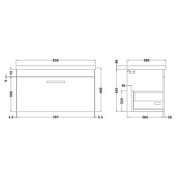 Athena 800mm Wall Hung Cabinet & Mid-Edge Basin - Anthracite Woodgrain - Technical Drawing