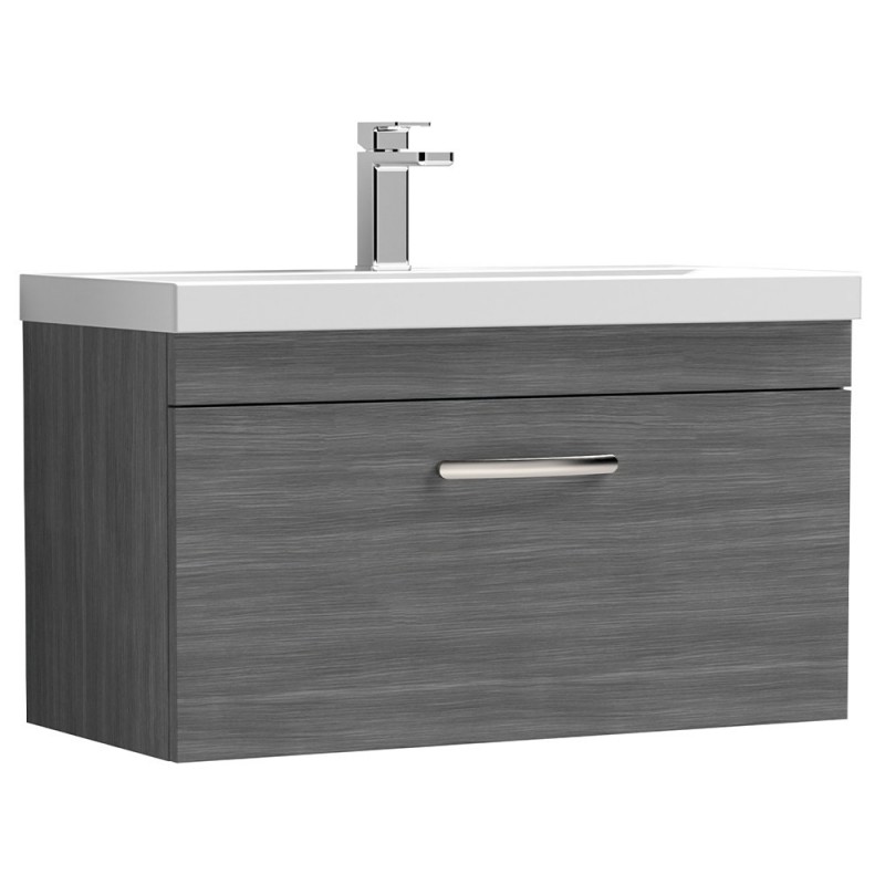 Athena 800mm Wall Hung Vanity With Thin-Edge Basin Single Drawer - Anthracite Woodgrain Athena 800mm Wall Hung Vanity With Thin-Edge Basin Single Drawer - Anthracite Woodgrain