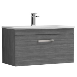 Athena 800mm Wall Hung Vanity With Curved Basin - Anthracite Woodgrain