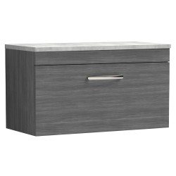 Athena 800mm Single Drawer Wall Hung Vanity With Grey Worktop - Anthracite Woodgrain