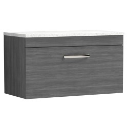 Athena 800mm Single Drawer Wall Hung Vanity With Sparkling White Worktop - Anthracite Woodgrain
