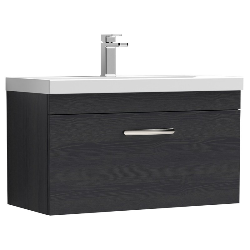 Athena 800mm Wall Hung Cabinet & Mid-Edge Basin - Charcoal Black Woodgrain Athena 800mm Wall Hung Cabinet & Mid-Edge Basin - Charcoal Black Woodgrain