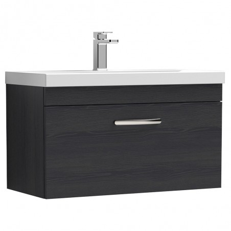 Athena 800mm Wall Hung Cabinet & Mid-Edge Basin - Charcoal Black Woodgrain