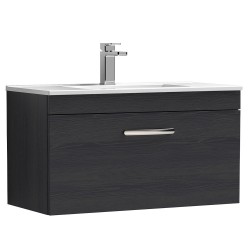 Athena 800mm Wall Hung Cabinet & Minimalist Basin - Charcoal Black Woodgrain