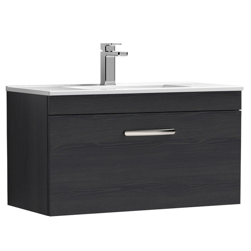 Athena 800mm Wall Hung Cabinet & Minimalist Basin - Charcoal Black Woodgrain Athena 800mm Wall Hung Cabinet & Minimalist Basin - Charcoal Black Woodgrain