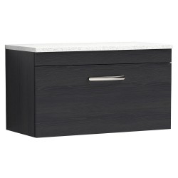 Athena 800mm Single Draw Wall Hung Vanity With Sparkling White Worktop - Charcoal Black Woodgrain