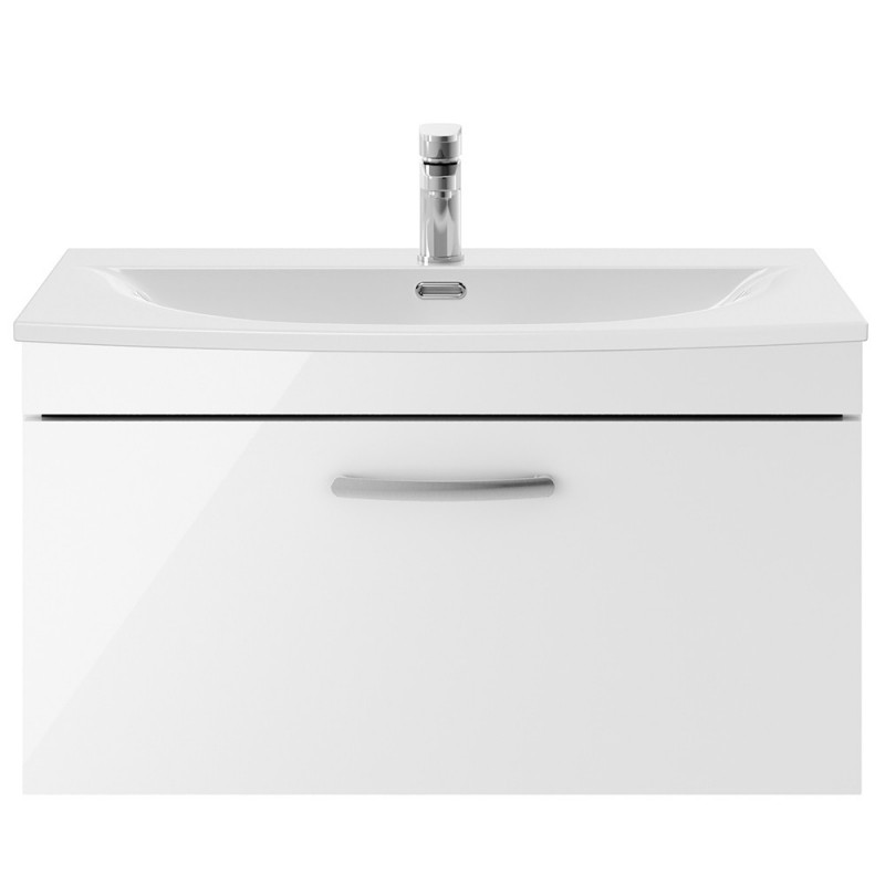 Athena 800mm Wall Hung Vanity With Curved Basin - Gloss White