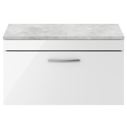Athena 800mm Single Drawer Wall Hung Vanity With Grey Worktop - Gloss White