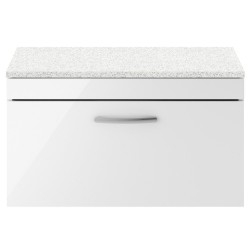 Athena 800mm Single Drawer Wall Hung Vanity With Sparkling White Worktop - Gloss White