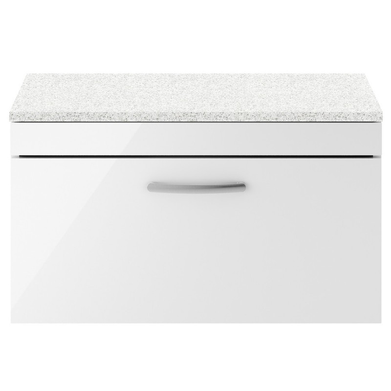 Athena 800mm Single Drawer Wall Hung Vanity With Sparkling White Worktop - Gloss White Athena 800mm Single Drawer Wall Hung Vanity With Sparkling White Worktop - Gloss White