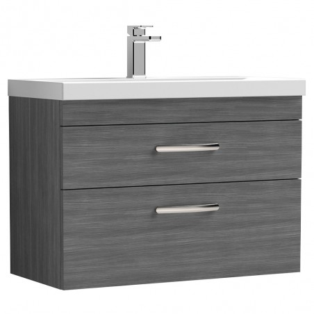 Athena 800mm Wall Hung Cabinet & Mid-Edge Basin - Anthracite Woodgrain