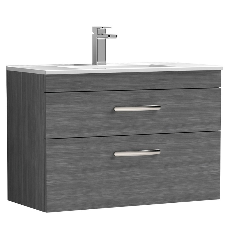 Athena 800mm Wall Hung Cabinet & Minimalist Basin - Anthracite Woodgrain Athena 800mm Wall Hung Cabinet & Minimalist Basin - Anthracite Woodgrain