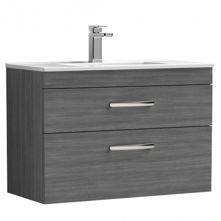 Athena 800mm Wall Hung Cabinet & Minimalist Basin - Anthracite Woodgrain