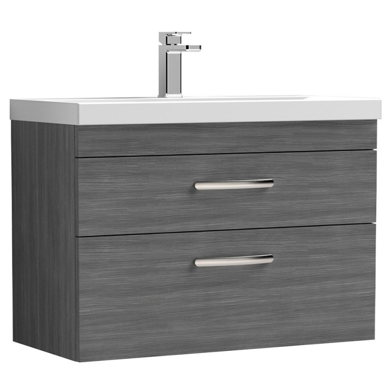 Athena 800mm Wall Hung Vanity With Thin-Edge Basin 2 Drawers - Anthracite Woodgrain