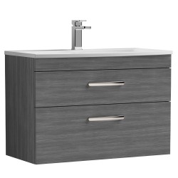 Athena 800mm Wall Hung Vanity With Curved Basin - Anthracite Woodgrain