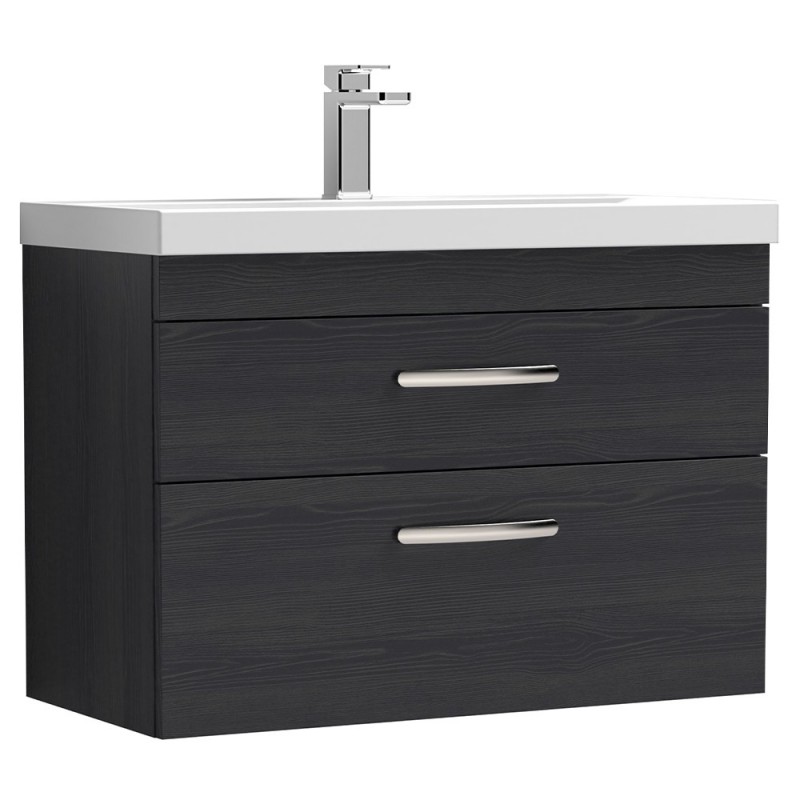 Athena 800mm Wall Hung Cabinet & Mid-Edge Basin - Charcoal Black Woodgrain Athena 800mm Wall Hung Cabinet & Mid-Edge Basin - Charcoal Black Woodgrain