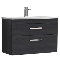 Athena 800mm Wall Hung Vanity With Curved Basin - Charcoal Black Woodgrain