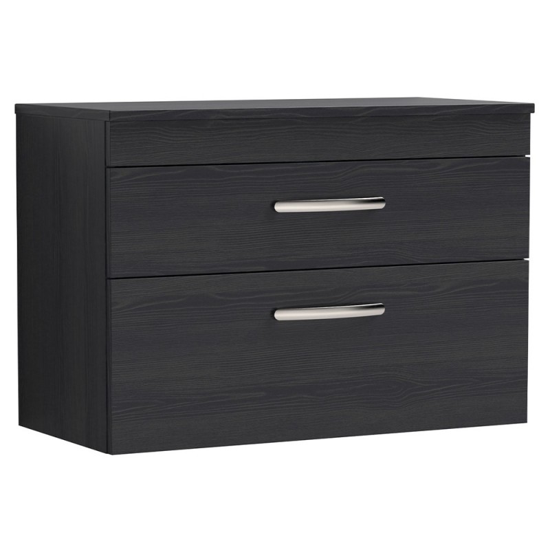 Athena 800mm Wall Hung Cabinet & Worktop - Charcoal Black Woodgrain Athena 800mm Wall Hung Cabinet & Worktop - Charcoal Black Woodgrain