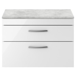 Athena 800mm 2 Drawer Wall Hung Vanity With Grey Worktop - Gloss White