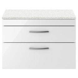 Athena 800mm 2 Drawer Wall Hung Vanity With Sparkling White Worktop - Gloss White